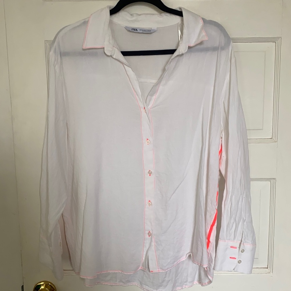 Zara Button Up Shirt with Neon Accents